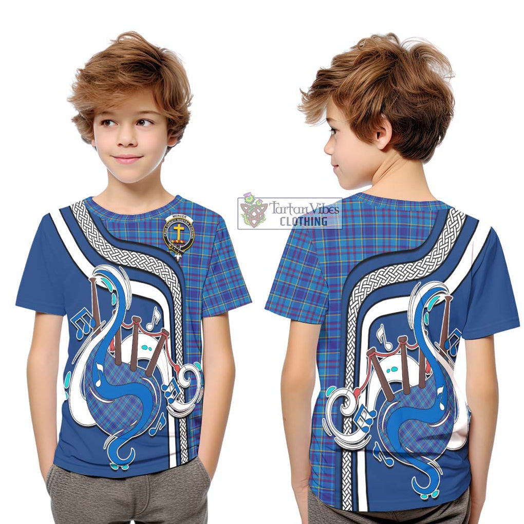 Tartan Vibes Clothing Mercer Modern Tartan Kid T-Shirt with Epic Bagpipe Style