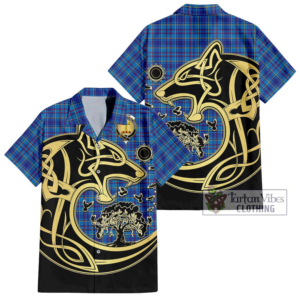 Mercer Tartan Short Sleeve Button Shirt with Family Crest Celtic Wolf Style Kid - Tartan Vibes Clothing