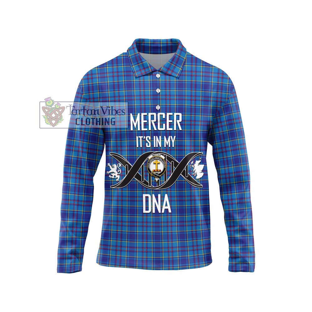 Mercer Tartan Long Sleeve Polo Shirt with Family Crest DNA In Me Style Unisex - Tartanvibesclothing Shop