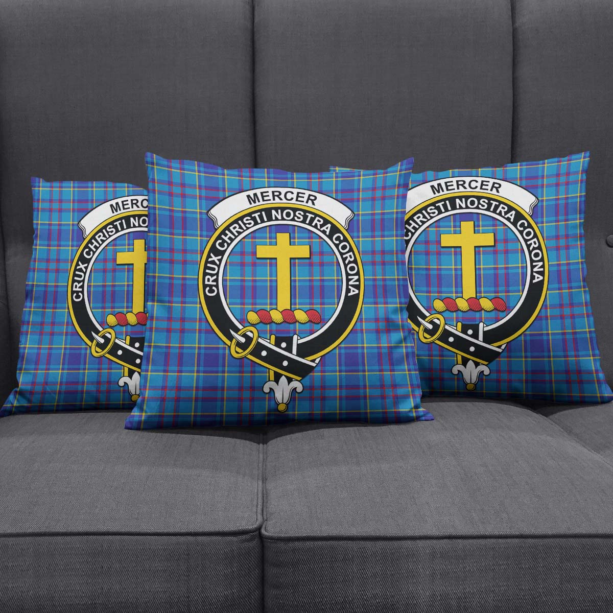 Mercer Modern Tartan Pillow Cover with Family Crest Square Pillow Cover - Tartanvibesclothing