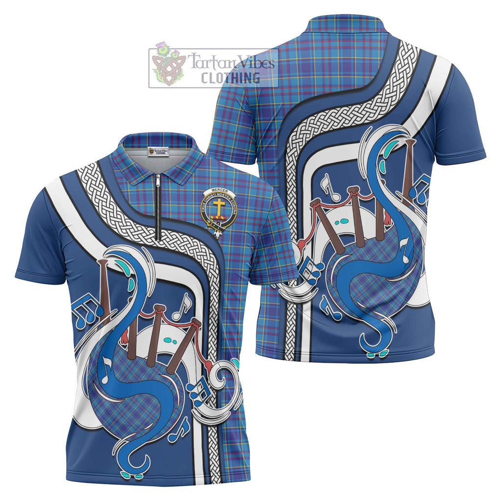 Mercer Tartan Zipper Polo Shirt with Epic Bagpipe Style Unisex - Tartanvibesclothing Shop