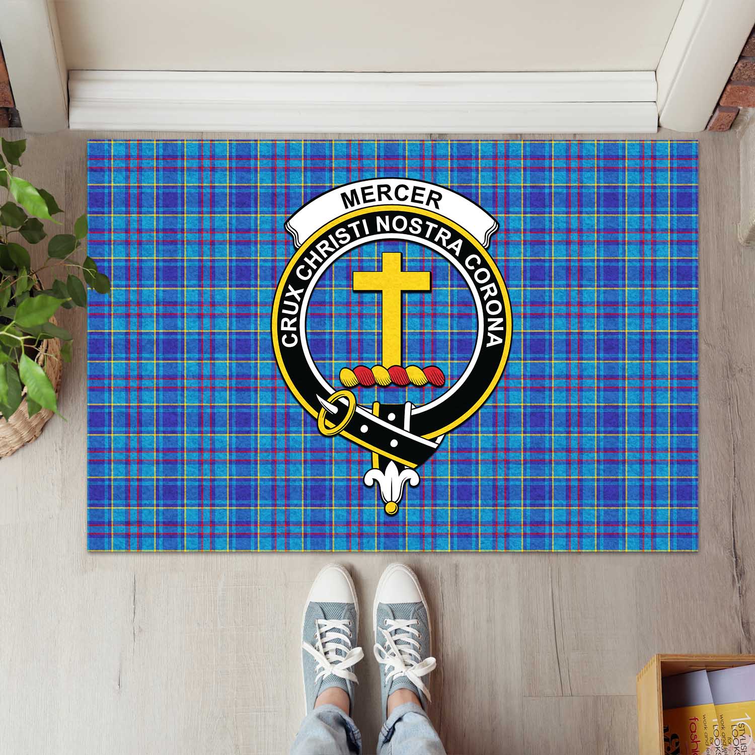 Mercer Modern Tartan Door Mat with Family Crest - Tartanvibesclothing