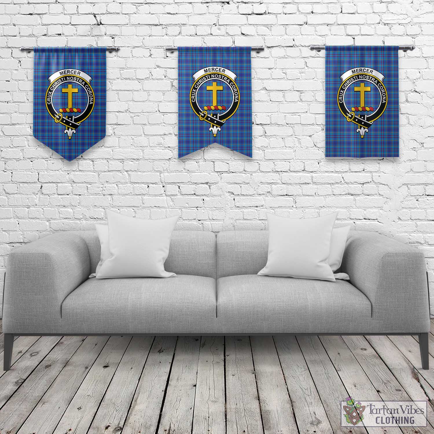 Tartan Vibes Clothing Mercer Modern Tartan Gonfalon, Tartan Banner with Family Crest