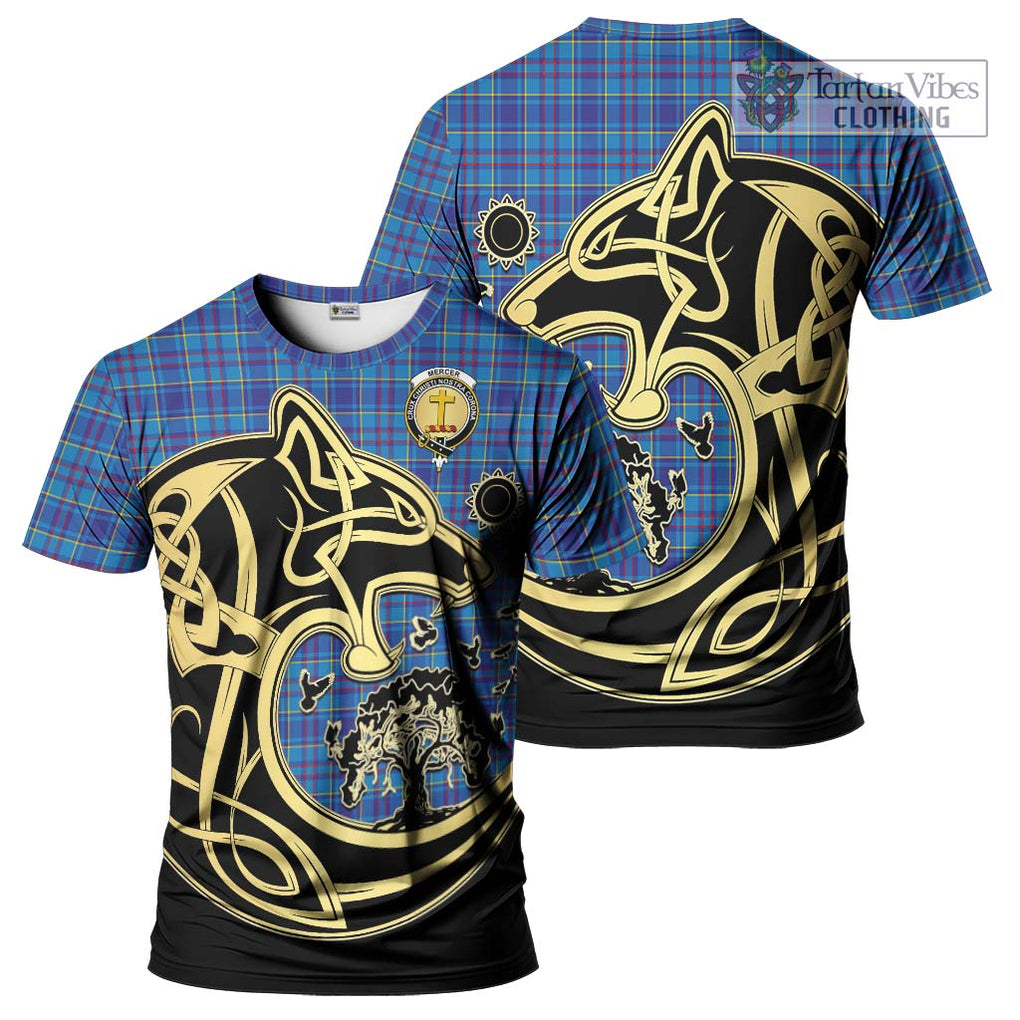 Mercer Tartan T-Shirt with Family Crest Celtic Wolf Style Kid's Shirt - Tartan Vibes Clothing