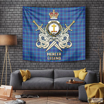 Mercer Tartan Tapestry with Clan Crest and the Golden Sword of Courageous Legacy