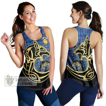 Mercer Tartan Women's Racerback Tanks with Family Crest Celtic Wolf Style