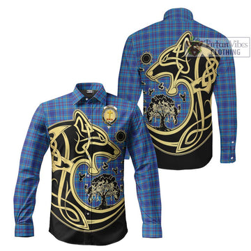 Mercer Tartan Long Sleeve Button Shirt with Family Crest Celtic Wolf Style