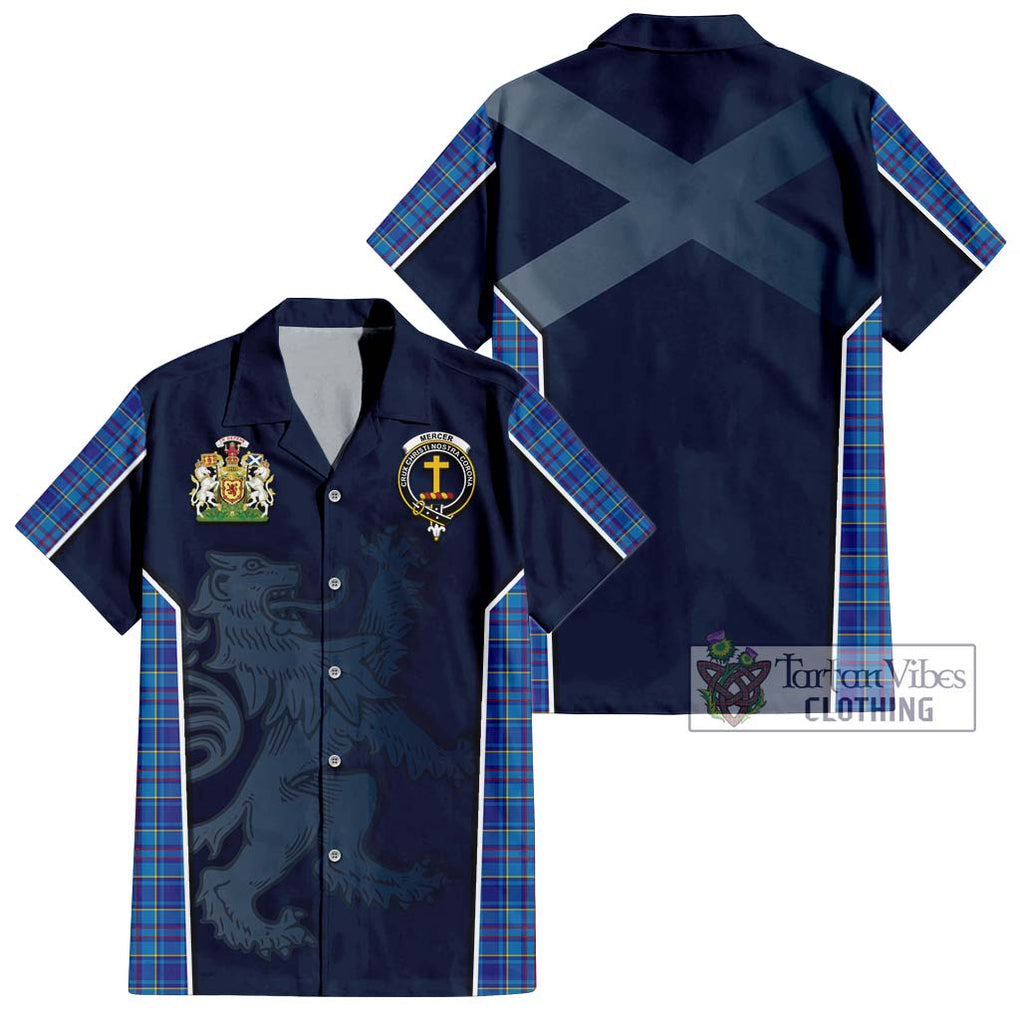 Mercer Tartan Short Sleeve Button Shirt with Family Crest and Lion Rampant Vibes Sport Style Kid - Tartan Vibes Clothing