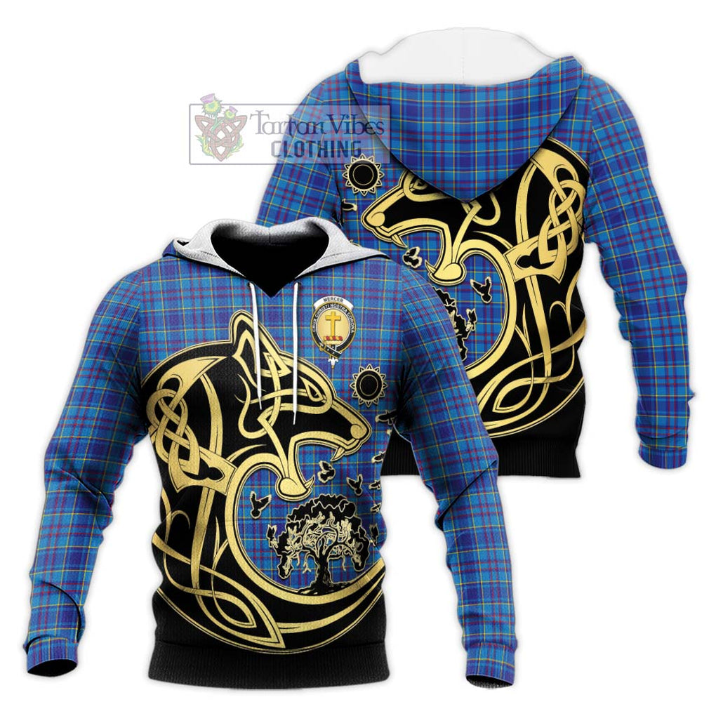 Mercer Tartan Knitted Hoodie with Family Crest Celtic Wolf Style Unisex Knitted Pullover Hoodie - Tartan Vibes Clothing