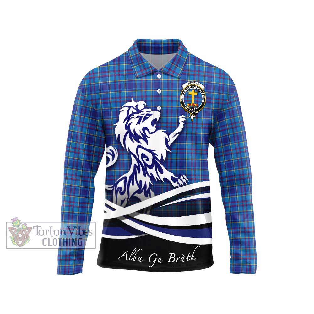 Mercer Tartan Long Sleeve Polo Shirt with Alba Gu Brath Regal Lion Emblem Unisex - Tartanvibesclothing Shop