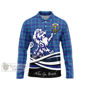 Mercer Tartan Long Sleeve Polo Shirt with Alba Gu Brath Regal Lion Emblem