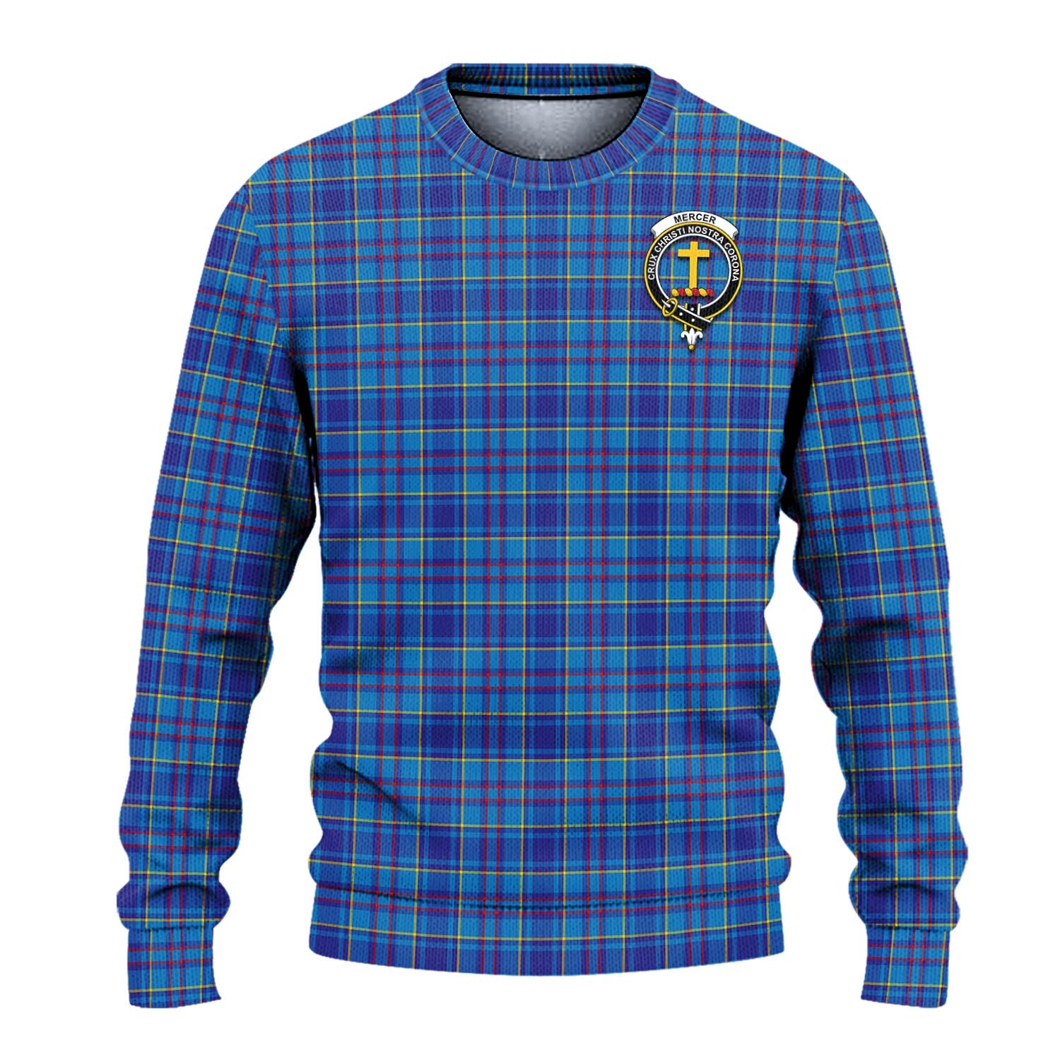 Mercer Modern Tartan Knitted Sweater with Family Crest - Tartanvibesclothing