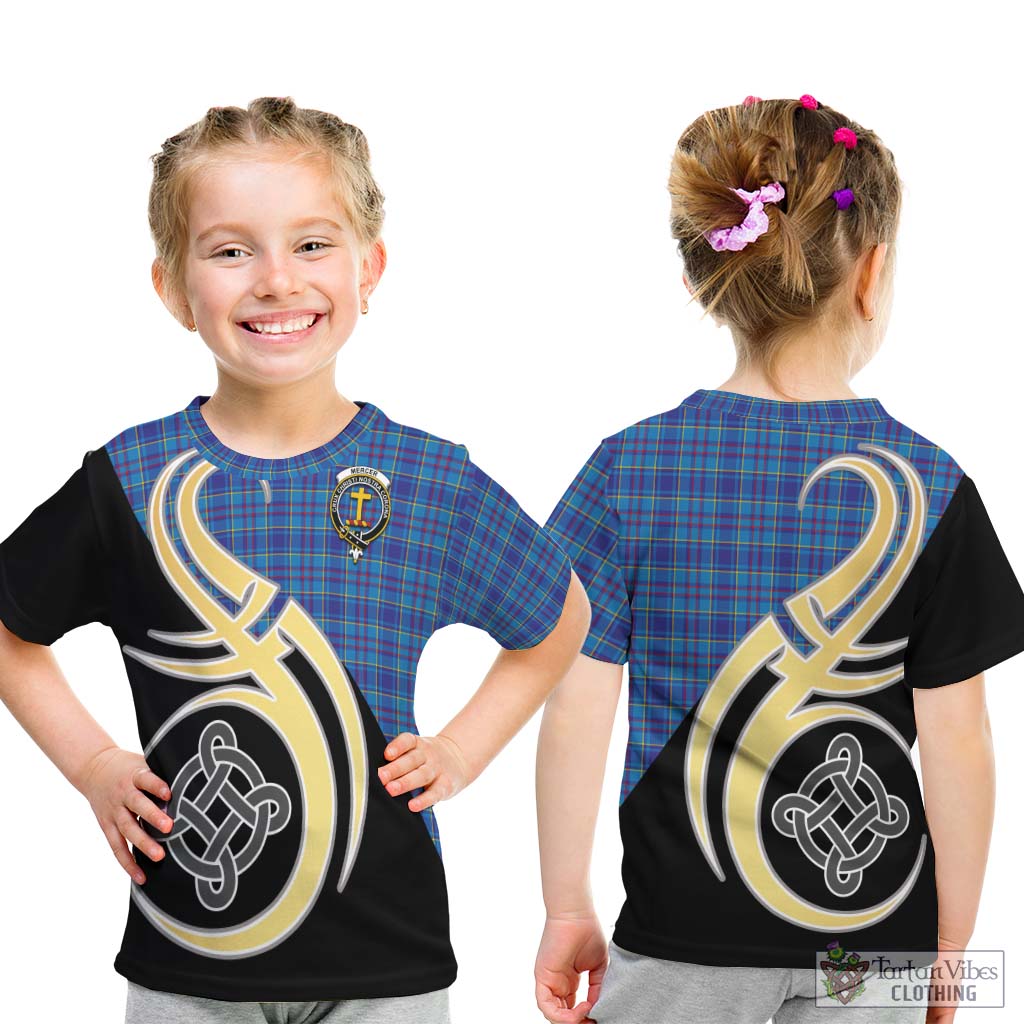 Mercer Tartan Kid T-Shirt with Family Crest and Celtic Symbol Style - Tartan Vibes Clothing