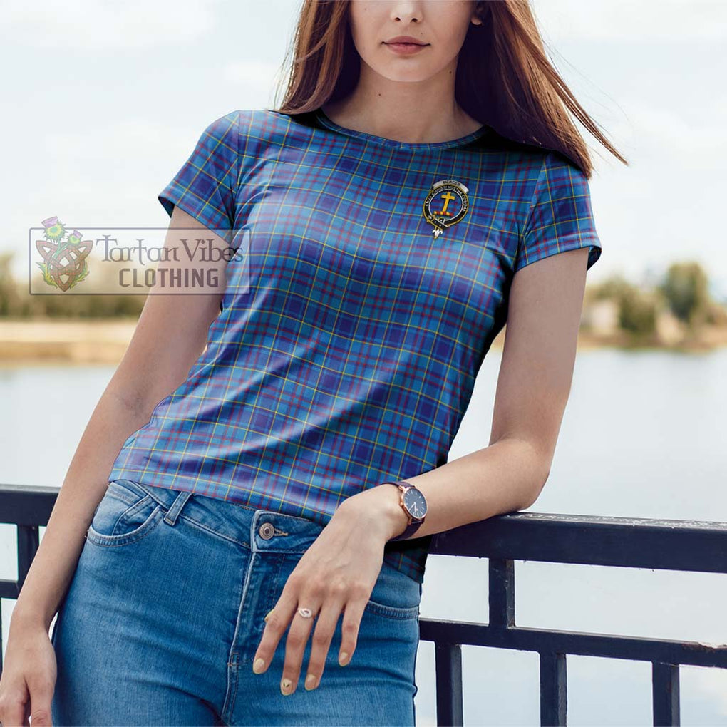 Mercer Tartan Cotton T-Shirt with Family Crest Women's Shirt - Tartanvibesclothing Shop