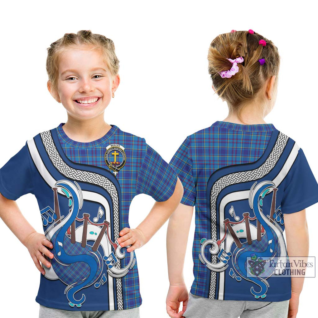 Tartan Vibes Clothing Mercer Modern Tartan Kid T-Shirt with Epic Bagpipe Style