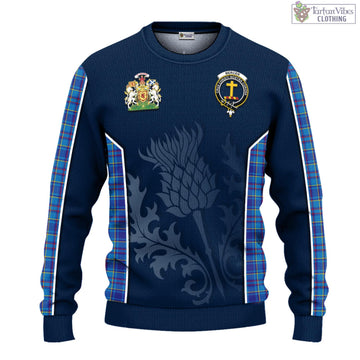 Mercer Tartan Knitted Sweatshirt with Family Crest and Scottish Thistle Vibes Sport Style