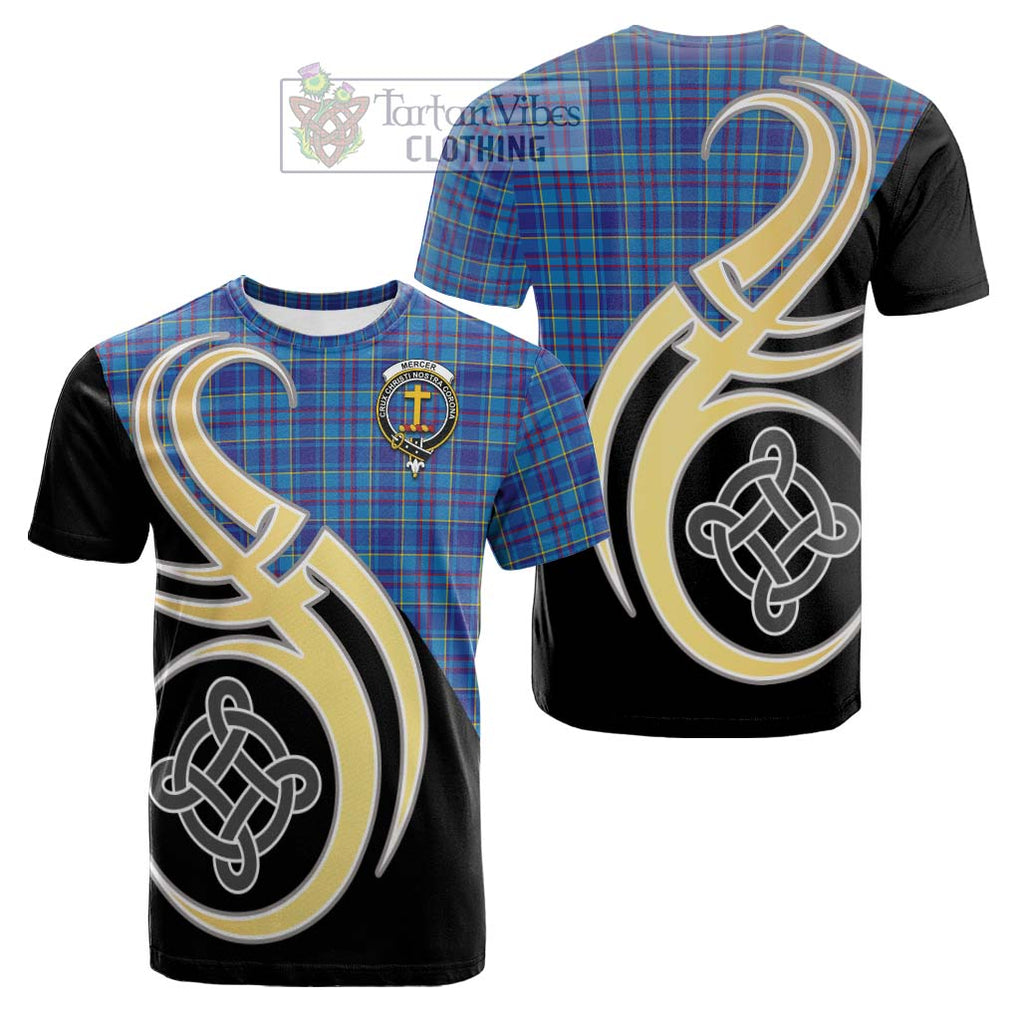 Tartan Vibes Clothing Mercer Modern Tartan Cotton T-shirt with Family Crest and Celtic Symbol Style