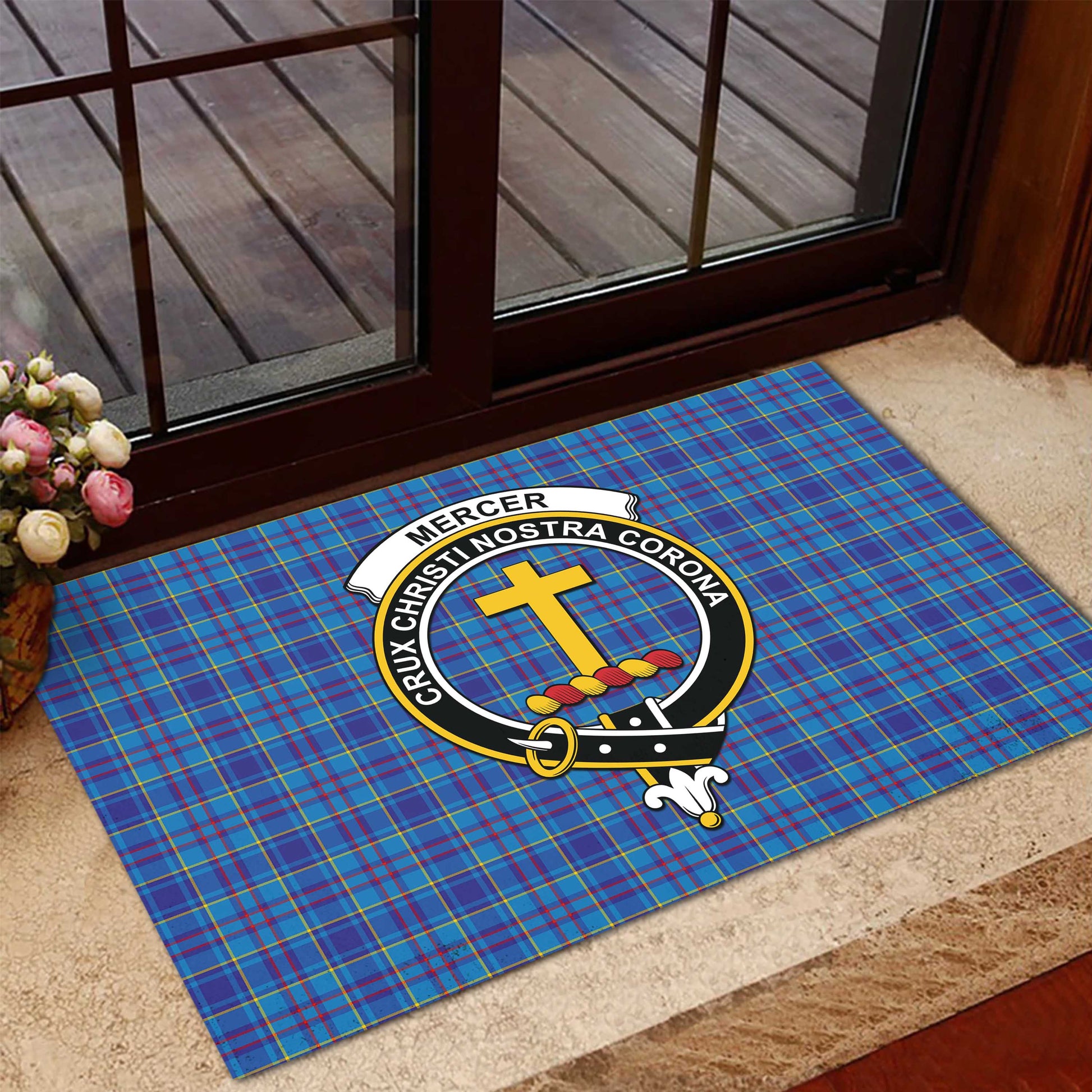 Mercer Modern Tartan Door Mat with Family Crest - Tartanvibesclothing