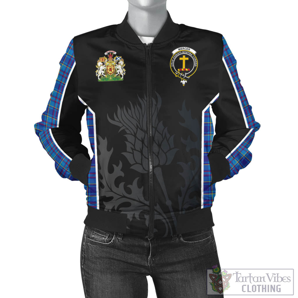 Tartan Vibes Clothing Mercer Modern Tartan Bomber Jacket with Family Crest and Scottish Thistle Vibes Sport Style