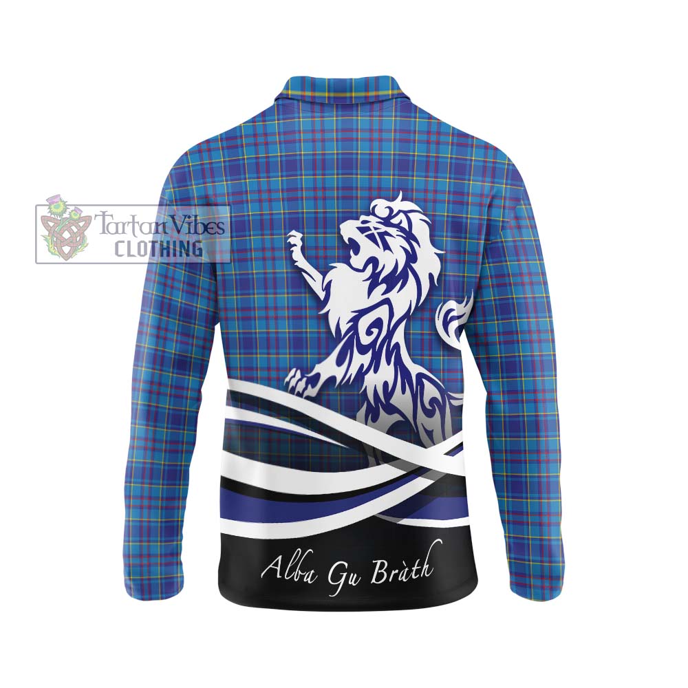 Mercer Tartan Long Sleeve Polo Shirt with Alba Gu Brath Regal Lion Emblem - Tartanvibesclothing Shop