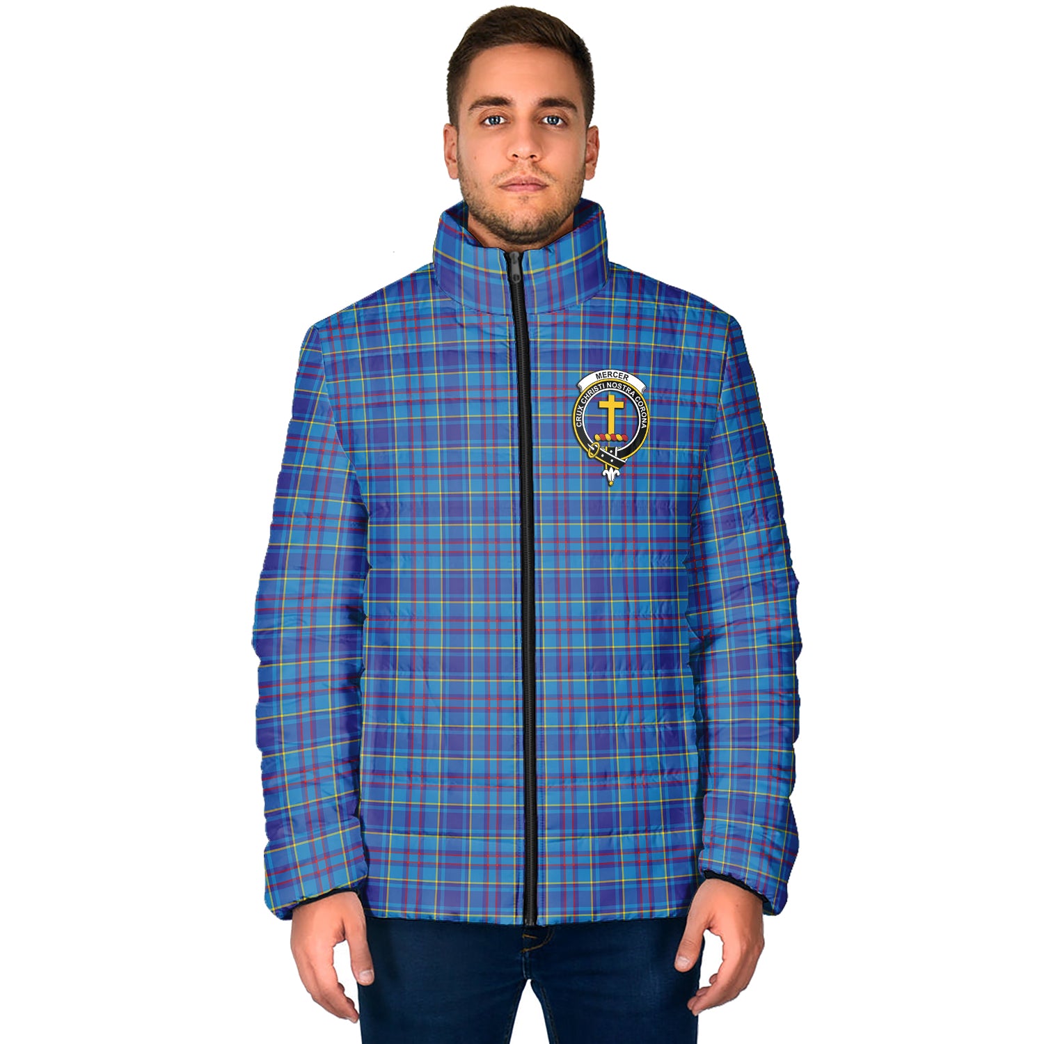 Mercer Tartan Padded Jacket with Family Crest - Tartan Vibes Clothing