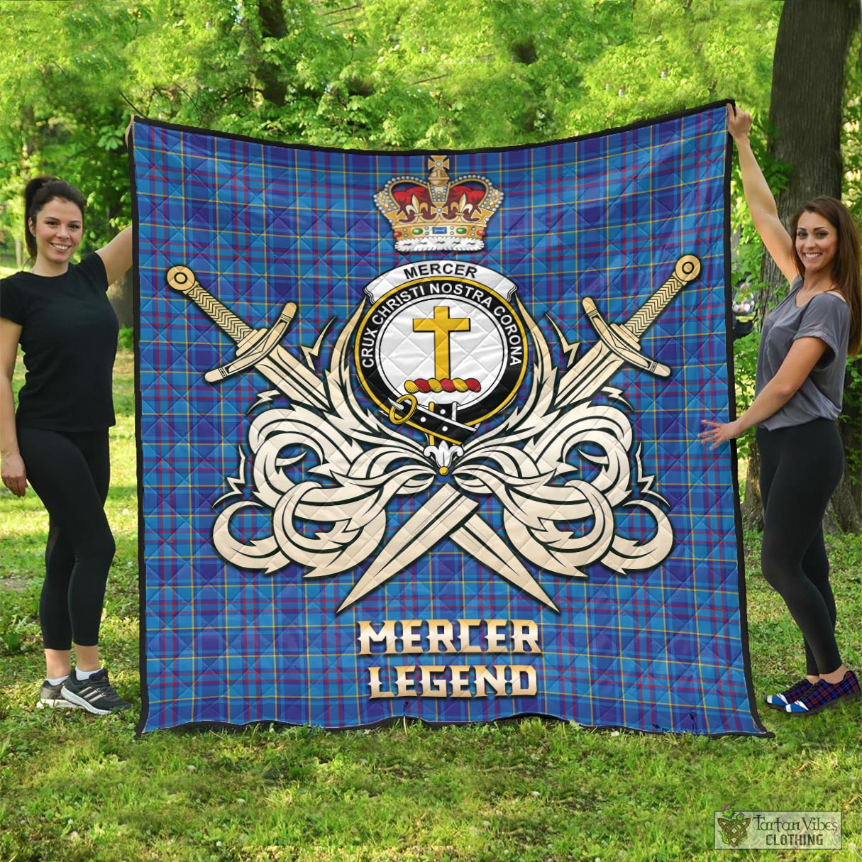 Tartan Vibes Clothing Mercer Modern Tartan Quilt with Clan Crest and the Golden Sword of Courageous Legacy