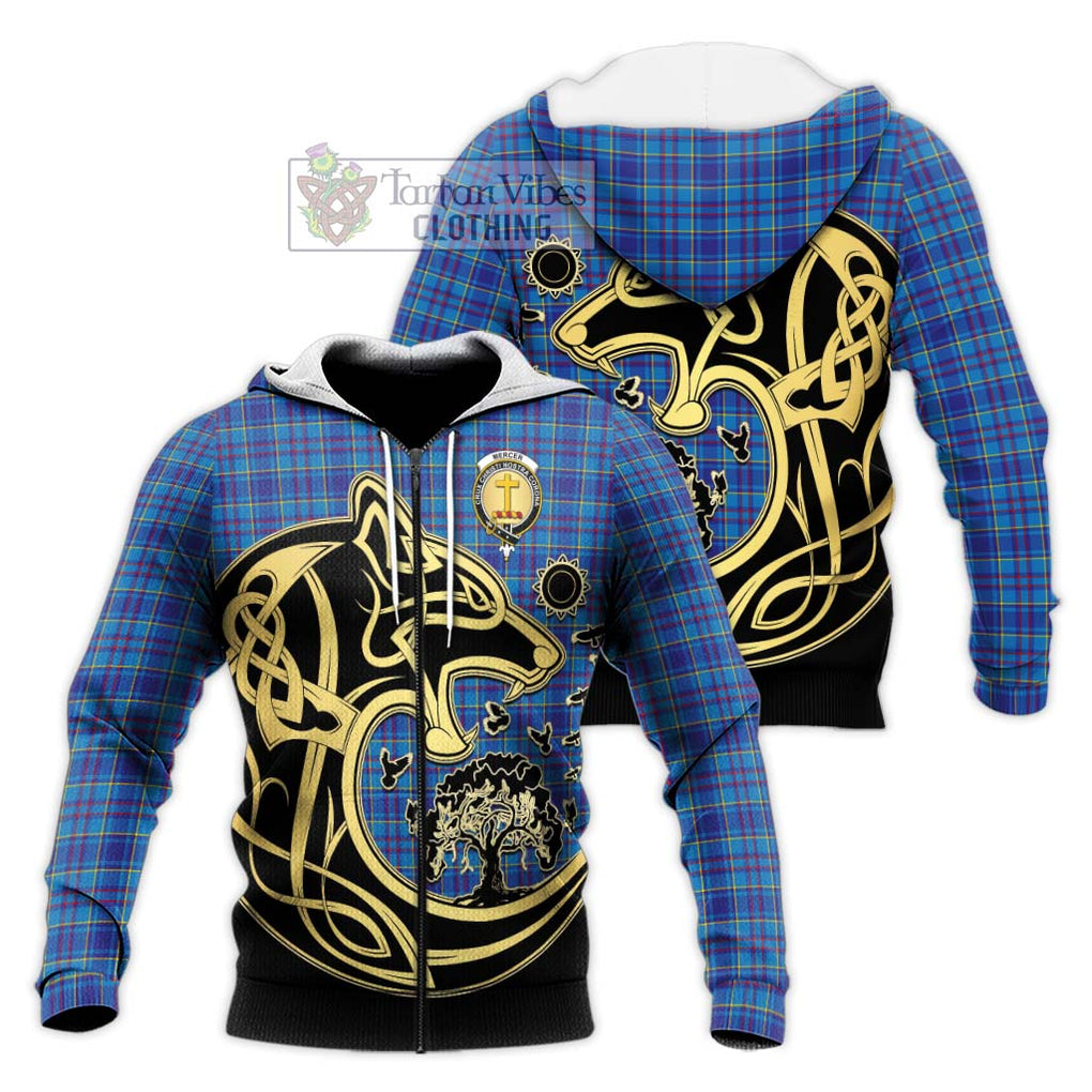 Mercer Tartan Knitted Hoodie with Family Crest Celtic Wolf Style Unisex Knitted Zip Hoodie - Tartan Vibes Clothing