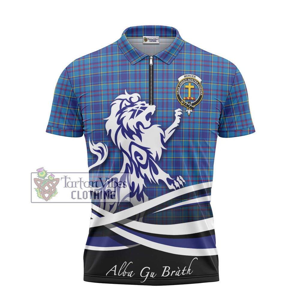 Mercer Tartan Zipper Polo Shirt with Alba Gu Brath Regal Lion Emblem - Tartanvibesclothing Shop