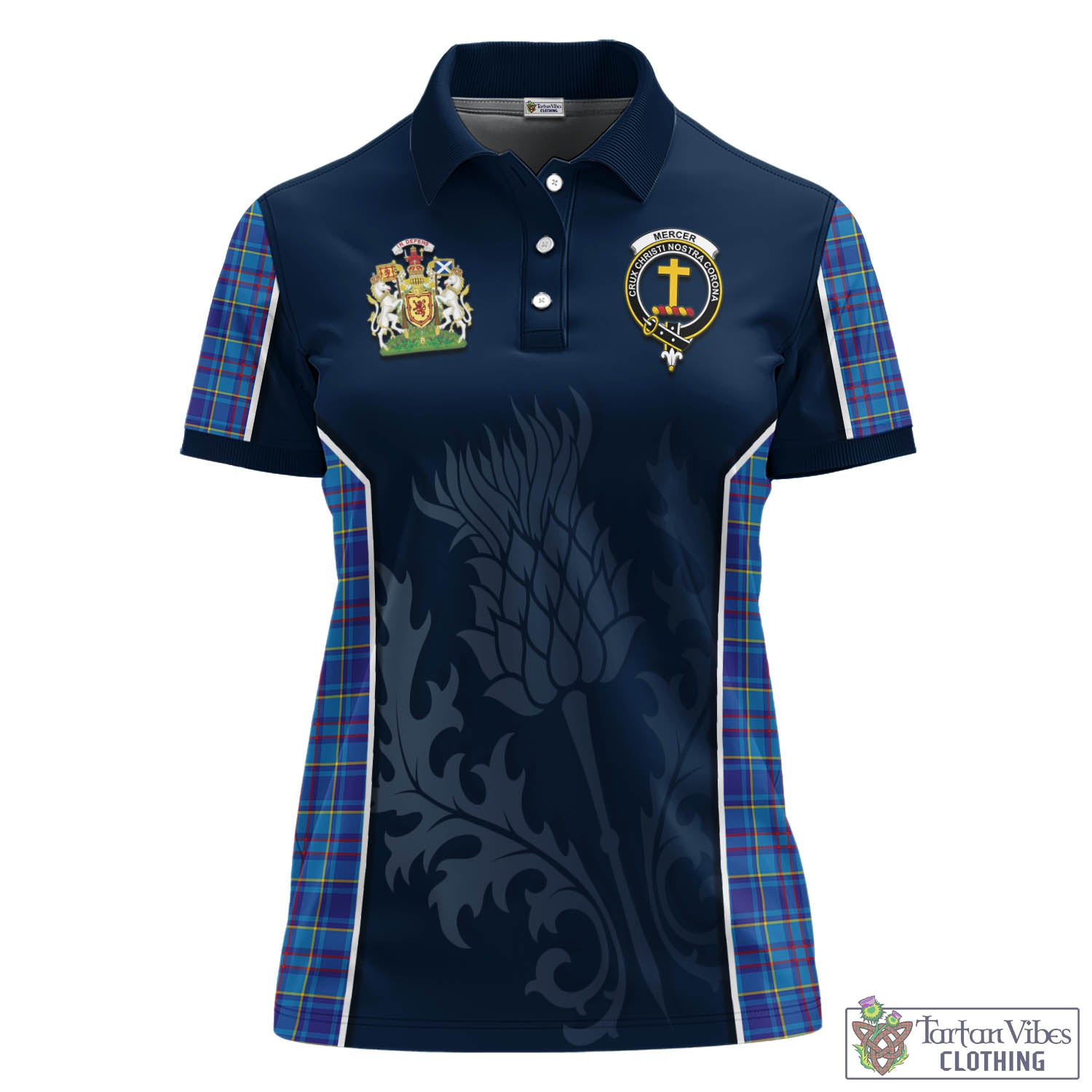 Tartan Vibes Clothing Mercer Modern Tartan Women's Polo Shirt with Family Crest and Scottish Thistle Vibes Sport Style