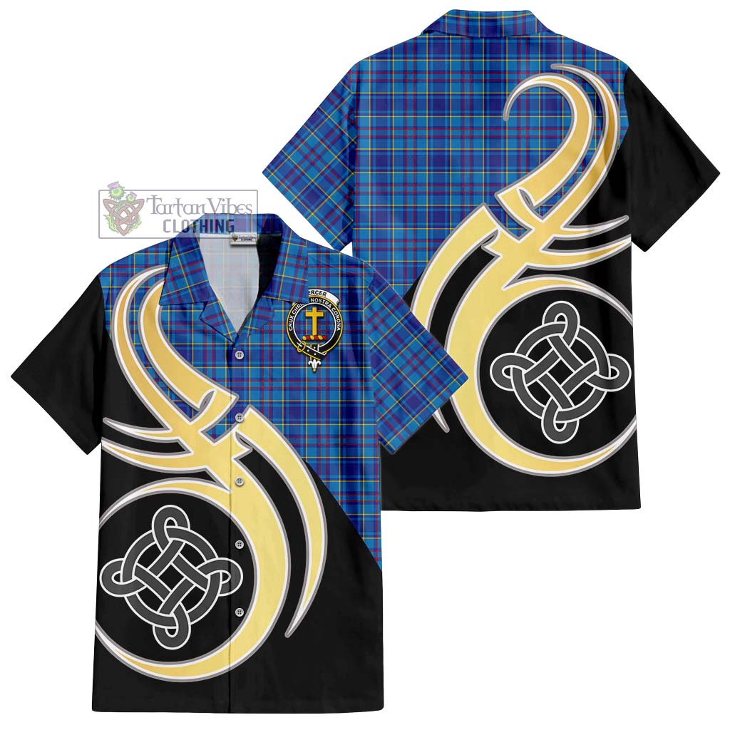 Mercer Tartan Short Sleeve Button Shirt with Family Crest and Celtic Symbol Style - Tartan Vibes Clothing