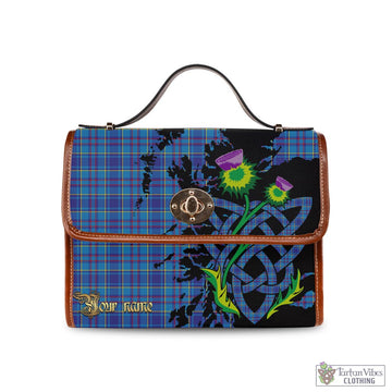 Mercer Tartan Waterproof Canvas Bag with Scotland Map and Thistle Celtic Accents