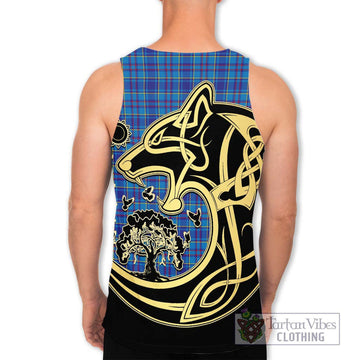 Mercer Tartan Men's Tank Top with Family Crest Celtic Wolf Style