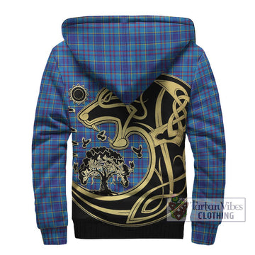 Mercer Tartan Sherpa Hoodie with Family Crest Celtic Wolf Style