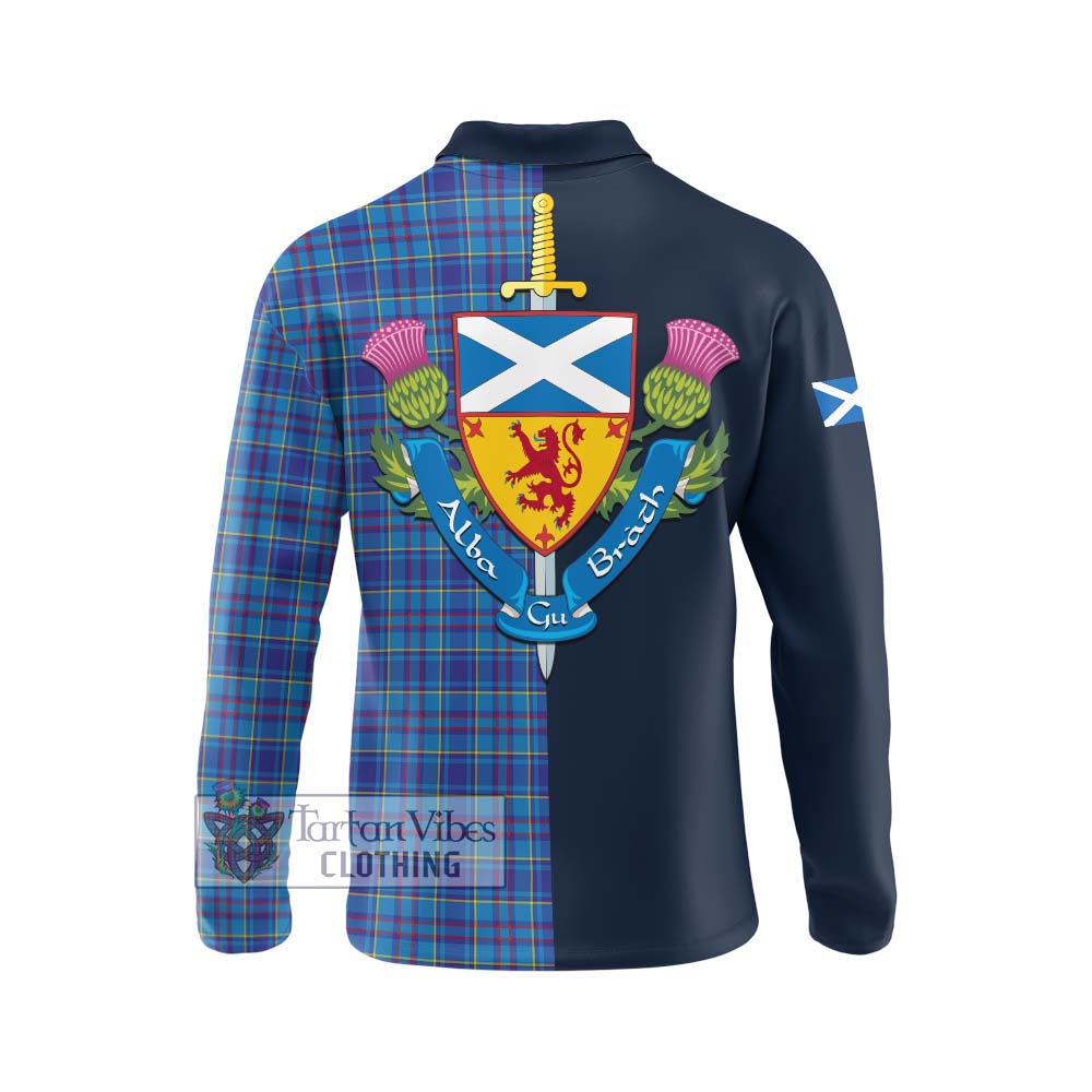 Tartan Vibes Clothing Mercer Modern Tartan Long Sleeve Polo Shirt with Scottish Lion Royal Arm Half Style