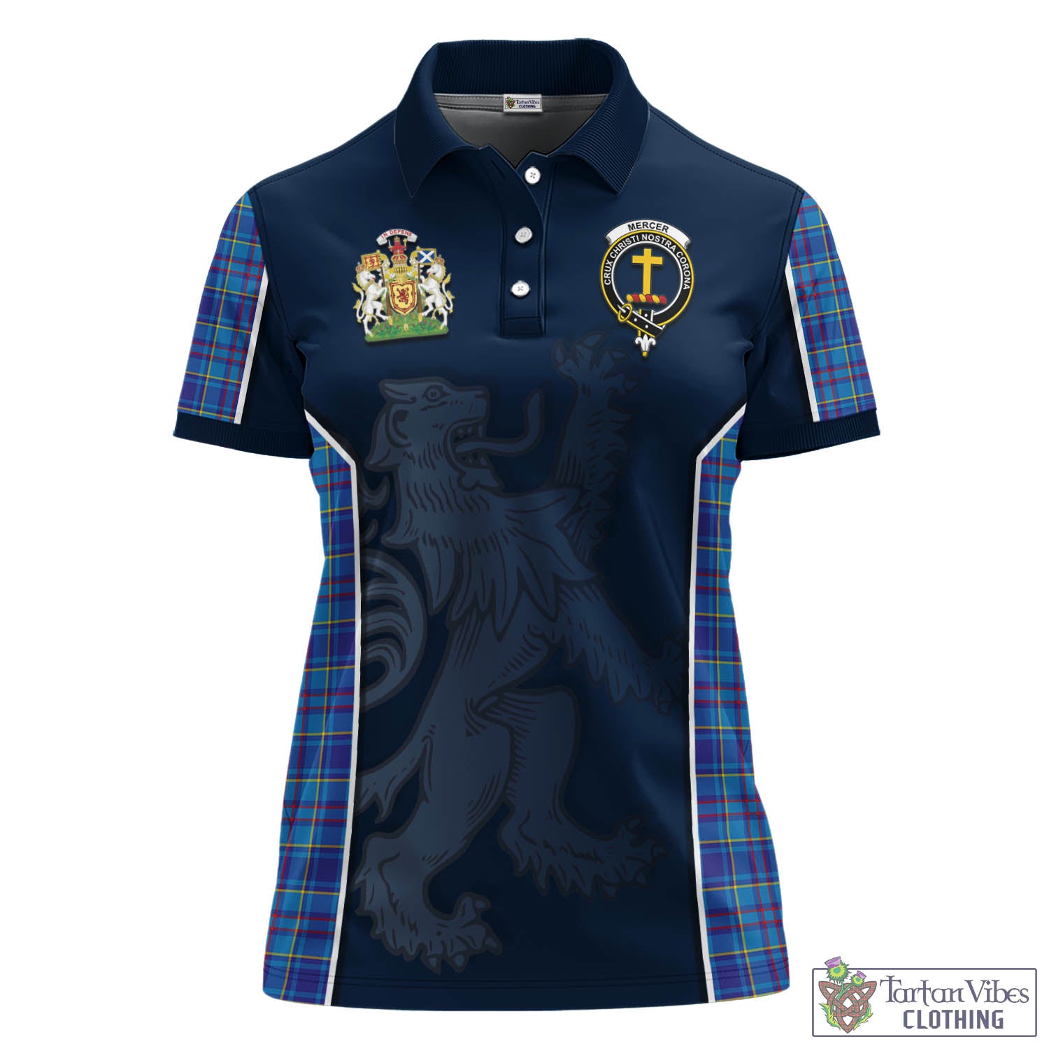 Mercer Tartan Women's Polo Shirt with Family Crest and Lion Rampant Vibes Sport Style - Tartan Vibes Clothing