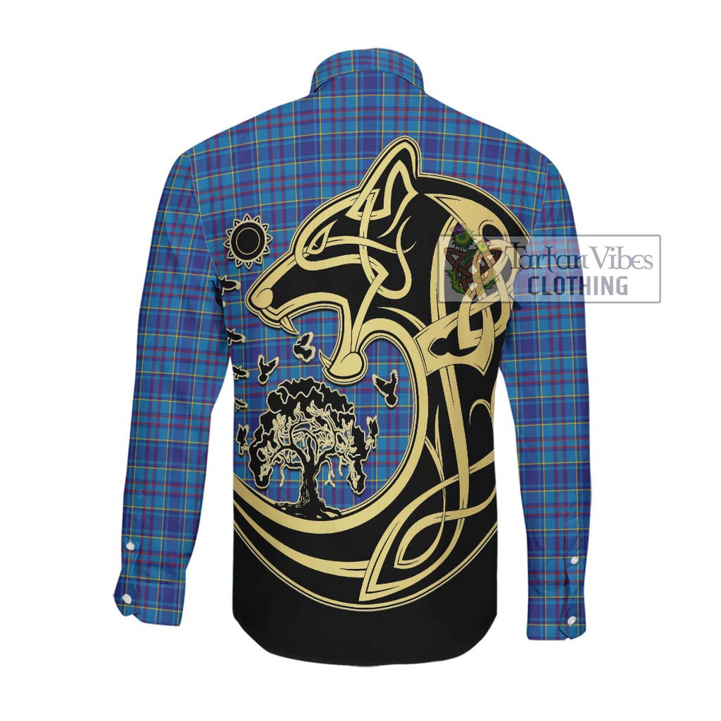 Mercer Tartan Long Sleeve Button Shirt with Family Crest Celtic Wolf Style Men's Shirt - Tartan Vibes Clothing