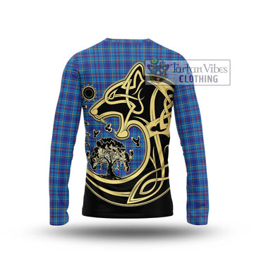 Mercer Tartan Long Sleeve T-Shirt with Family Crest Celtic Wolf Style