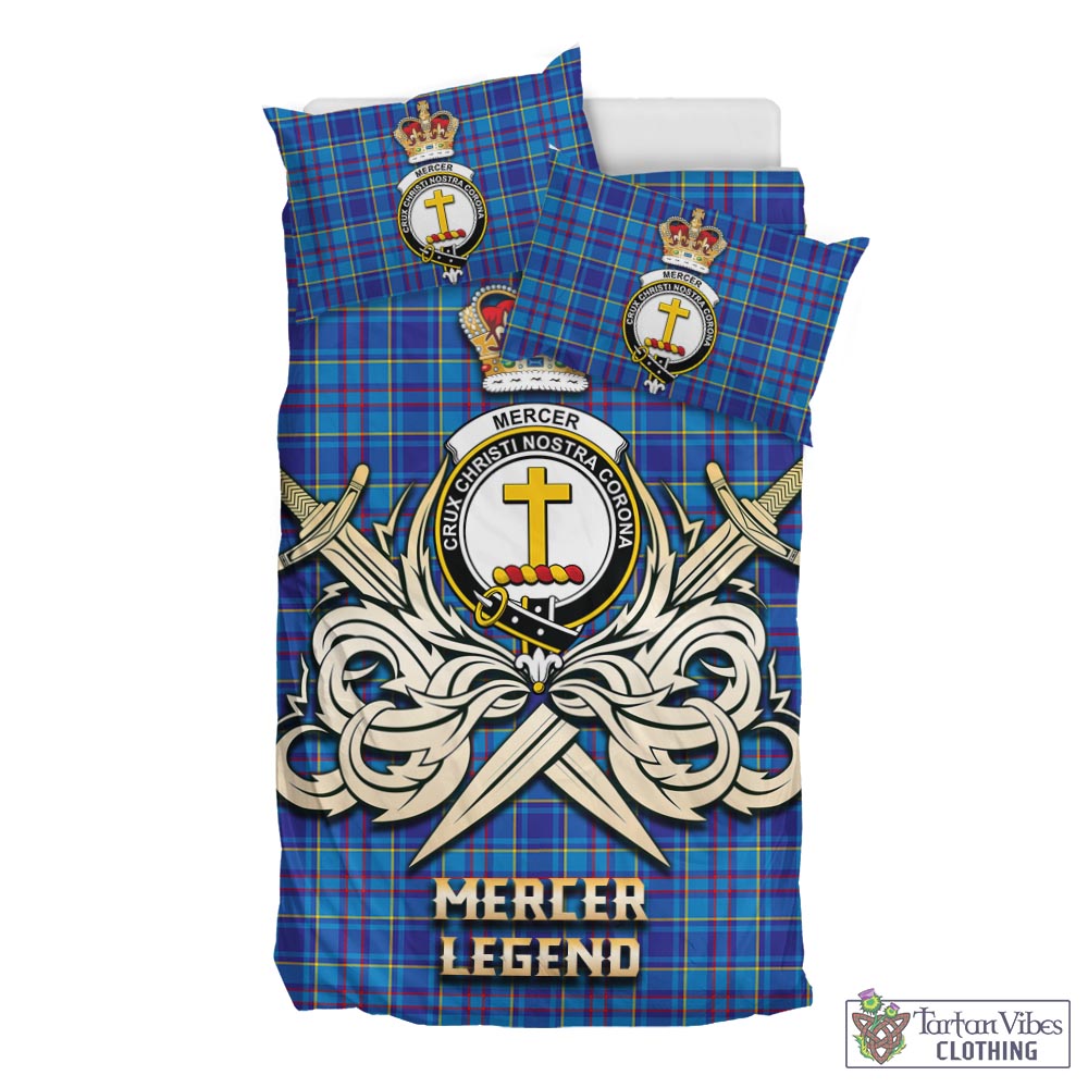 Tartan Vibes Clothing Mercer Modern Tartan Bedding Set with Clan Crest and the Golden Sword of Courageous Legacy