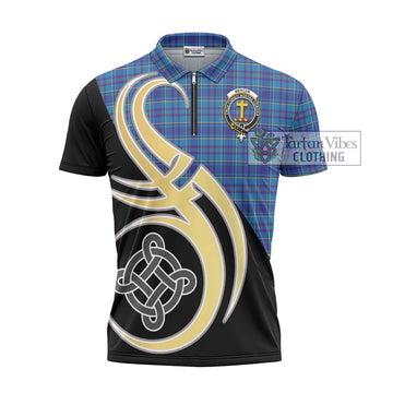 Mercer Tartan Zipper Polo Shirt with Family Crest and Celtic Symbol Style