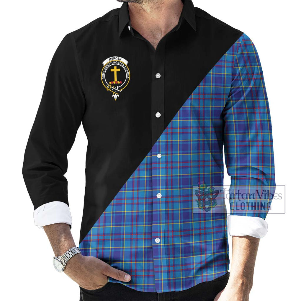 Mercer Tartan Long Sleeve Button Shirt with Family Crest and Military Logo Style - Tartanvibesclothing Shop