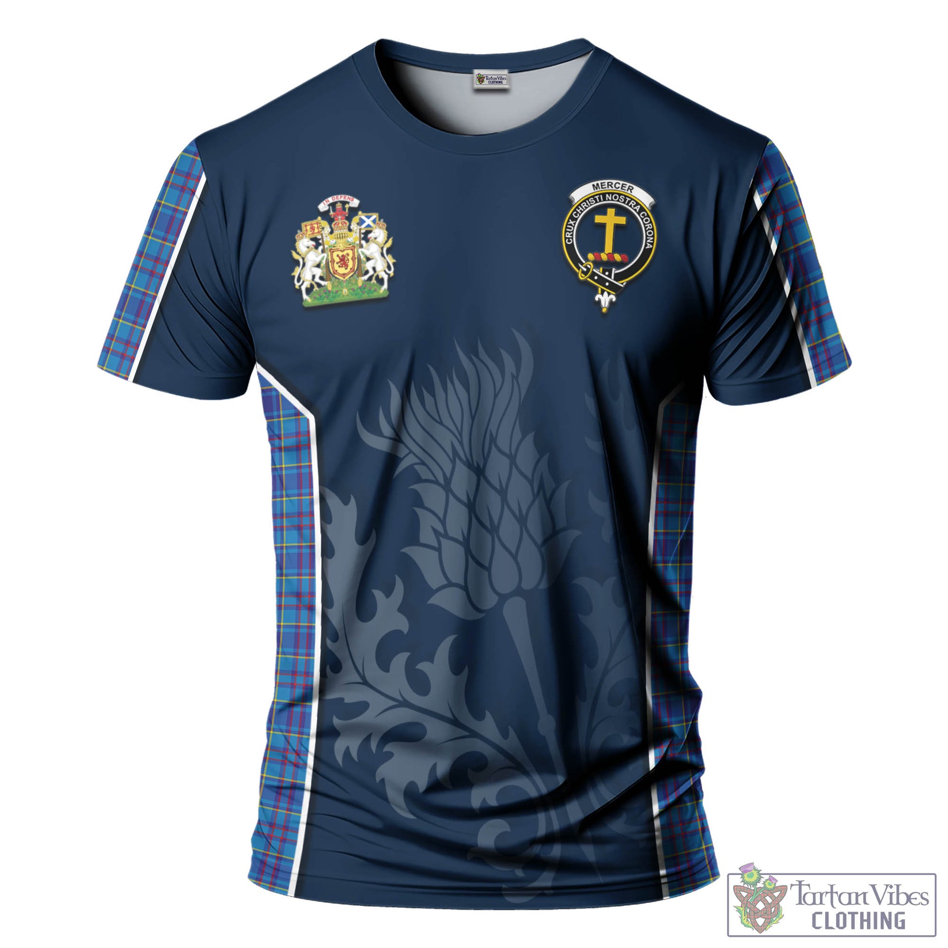 Tartan Vibes Clothing Mercer Modern Tartan T-Shirt with Family Crest and Scottish Thistle Vibes Sport Style