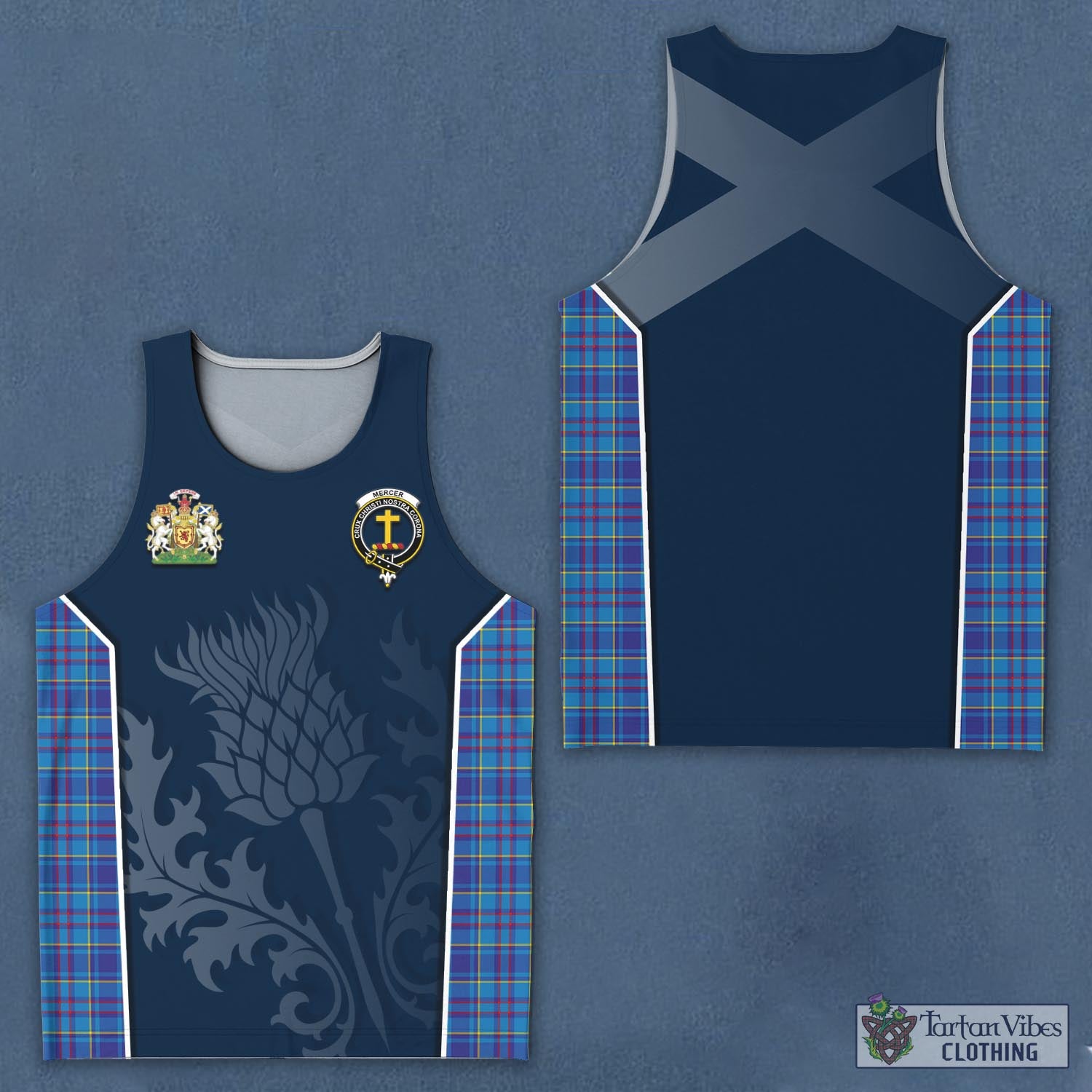 Tartan Vibes Clothing Mercer Modern Tartan Men's Tanks Top with Family Crest and Scottish Thistle Vibes Sport Style