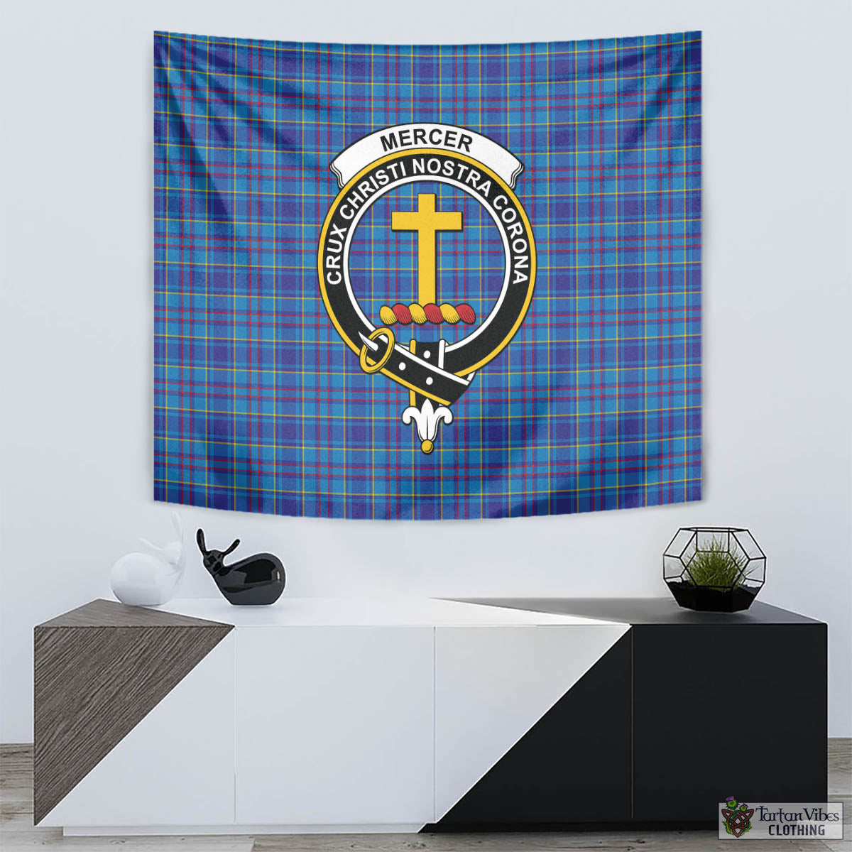 Tartan Vibes Clothing Mercer Modern Tartan Tapestry Wall Hanging and Home Decor for Room with Family Crest