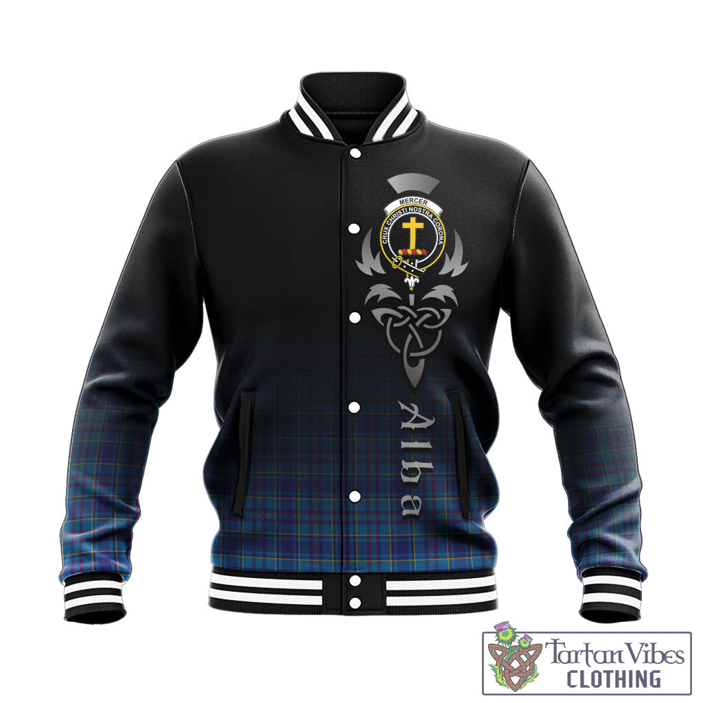 Tartan Vibes Clothing Mercer Modern Tartan Baseball Jacket Featuring Alba Gu Brath Family Crest Celtic Inspired