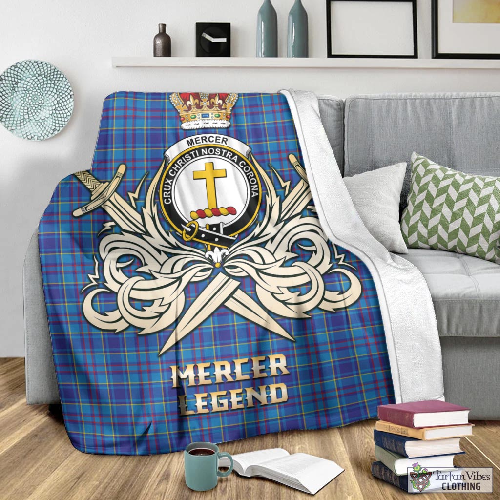 Tartan Vibes Clothing Mercer Modern Tartan Blanket with Clan Crest and the Golden Sword of Courageous Legacy