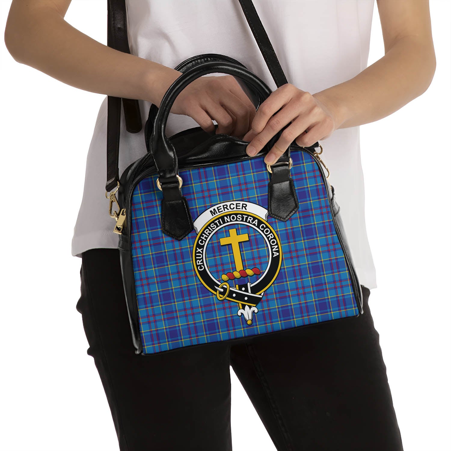 Mercer Modern Tartan Shoulder Handbags with Family Crest - Tartanvibesclothing