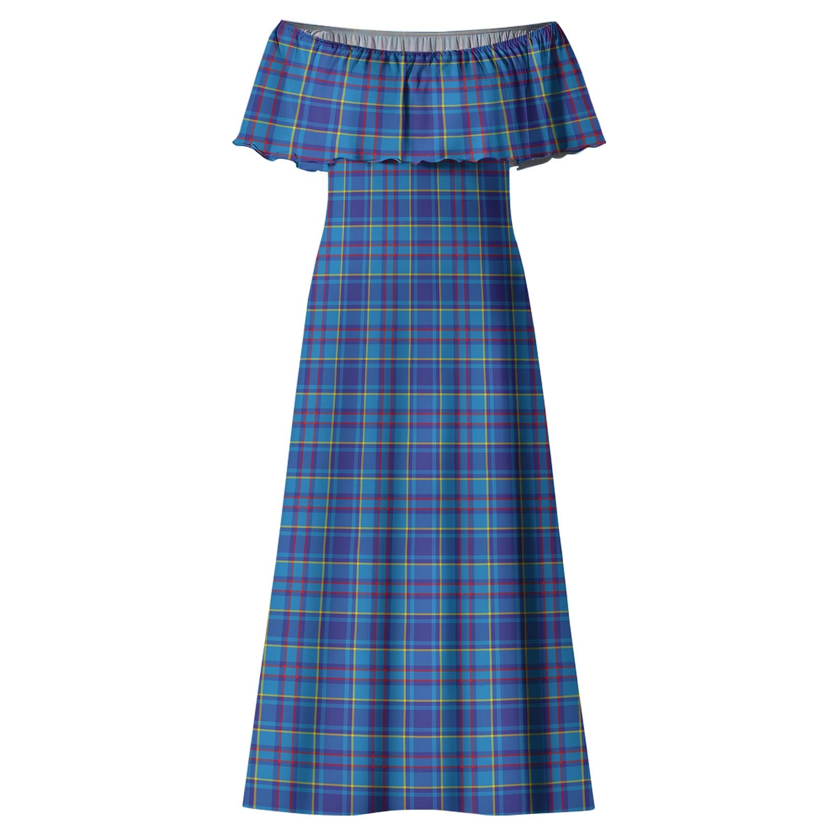 Mercer Modern Tartan Off Shoulder Long Dress - Tartanvibesclothing