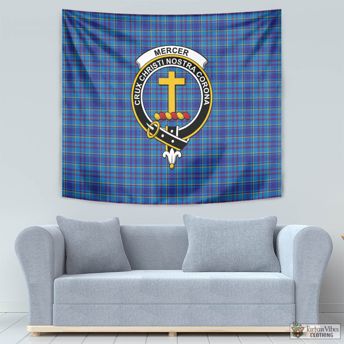 Tartan Vibes Clothing Mercer Modern Tartan Tapestry Wall Hanging and Home Decor for Room with Family Crest