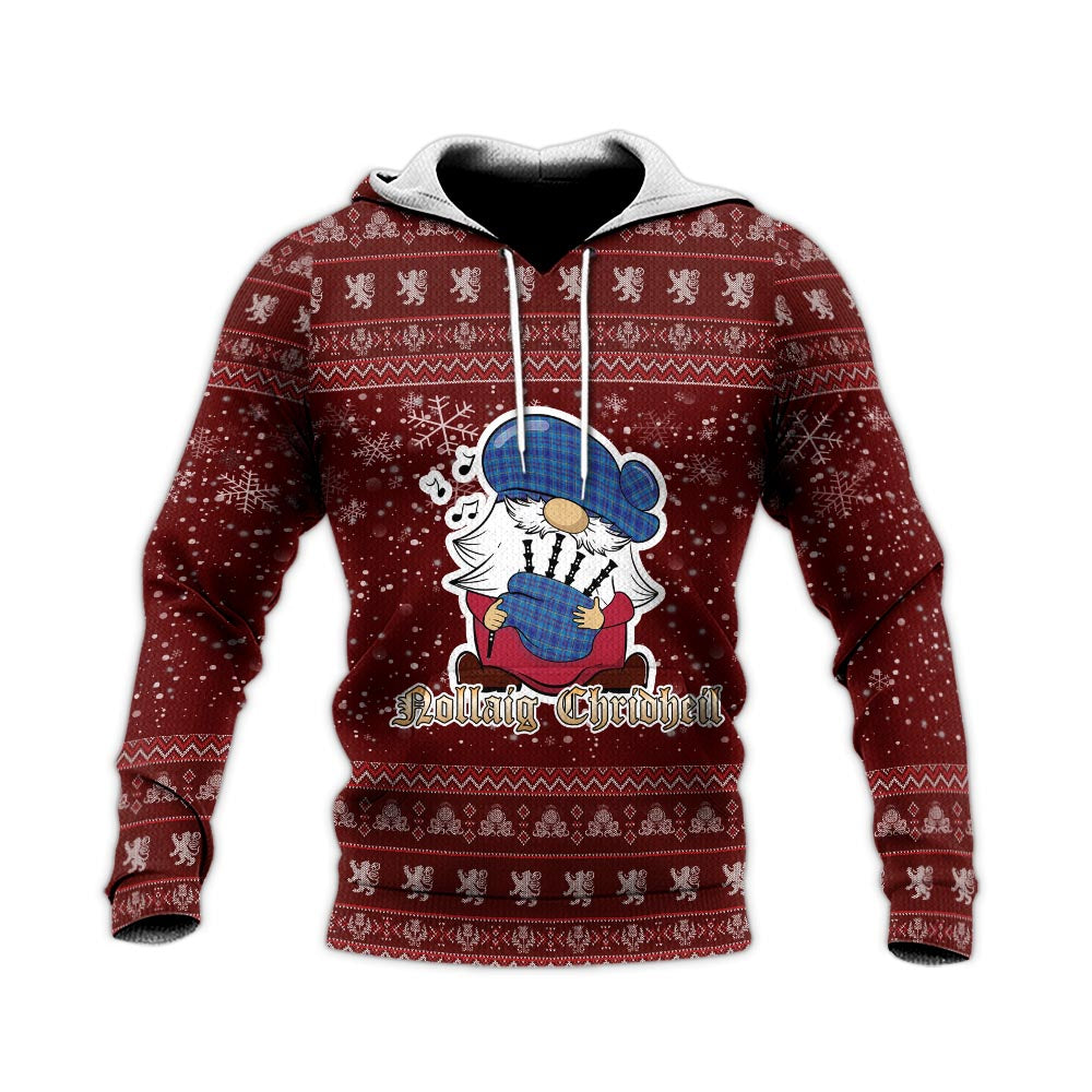 Mercer Modern Clan Christmas Knitted Hoodie with Funny Gnome Playing Bagpipes - Tartanvibesclothing