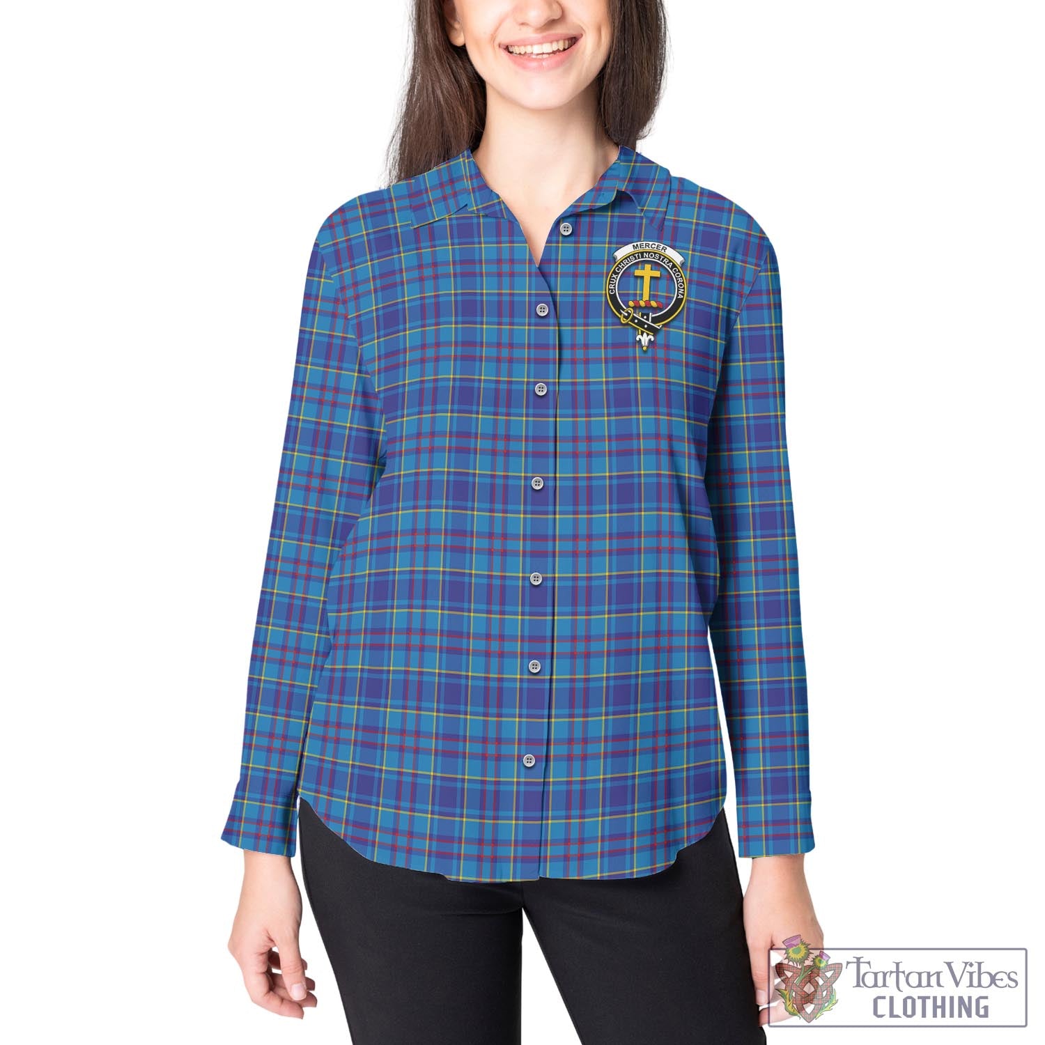 Tartan Vibes Clothing Mercer Modern Tartan Womens Casual Shirt with Family Crest